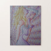 レトロ抽象美術の多彩のピンクの提起の女性 ジグソーパズル (縦)