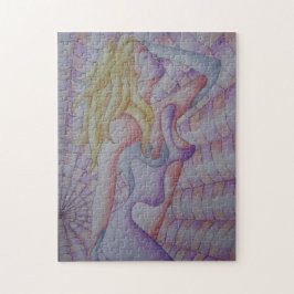 レトロ抽象美術の多彩のピンクの提起の女性 ジグソーパズル