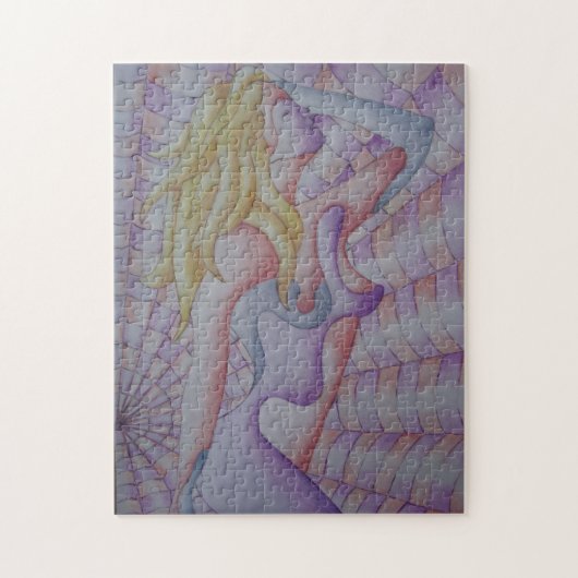 レトロ抽象美術の多彩のピンクの提起の女性 ジグソーパズル (縦)