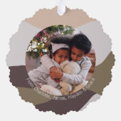 レトロ抽象芸術うれしそうなクリスマスパーソナライズされた写真 オーナメントカード (裏面)