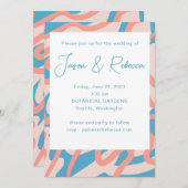 レトロ抽象芸術が一予算で青結婚い 招待状 (正面/裏面)