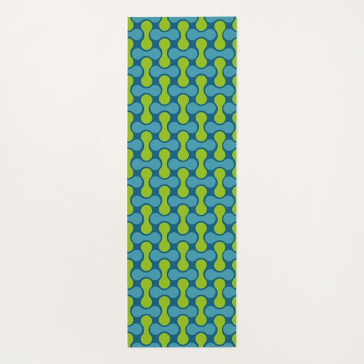 レトロ抽象芸術の幾何学的パターン（青と緑） ヨガマット (裏面)