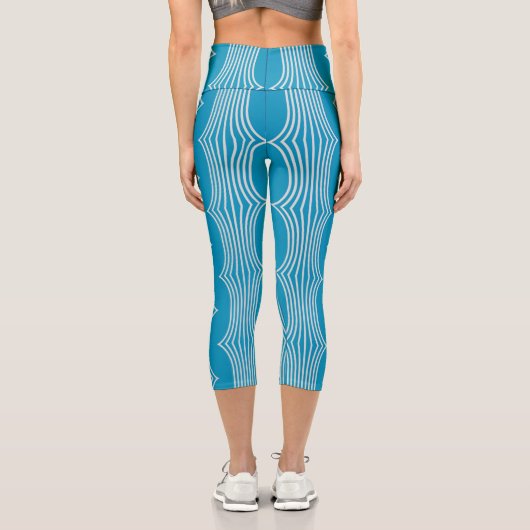 レトロ抽象芸術の白い線(青) カプリレギンス (裏面)