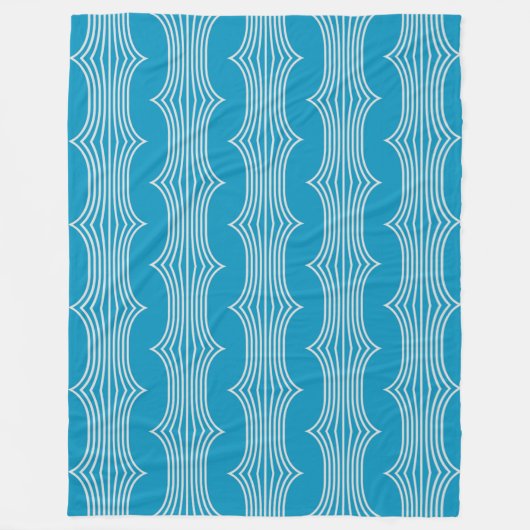 レトロ抽象芸術の白い線（青） フリースブランケット (正面)