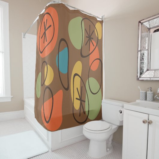 レトロ抽象芸術アートロッ数々のクス色の暗い シャワーカーテン (インサイチュ)