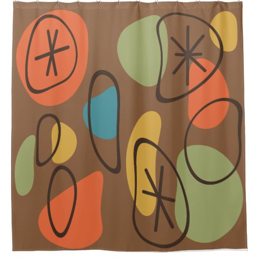 レトロ抽象芸術アートロッ数々のクス色の暗い シャワーカーテン (正面)