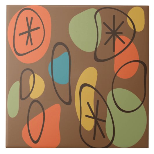 レトロ抽象芸術アートロッ数々のクス色の暗い タイル (正面)