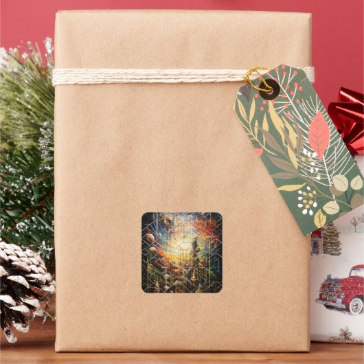 レトロ抽象芸術アーバンスカイライン スクエアシール (クリスマス)