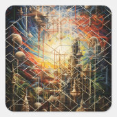 レトロ抽象芸術アーバンスカイライン スクエアシール (正面)