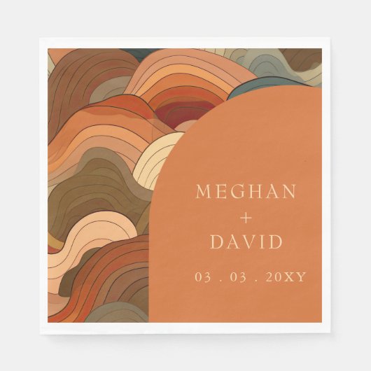 レトロ抽象芸術ウェーブアーチテラコッタオ自然レンジ スタンダードランチョンナプキン (正面)
