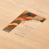 レトロ抽象芸術ウェーブズテラコッタオレンジ結婚ズ アクリル招待状 (レイダウン)