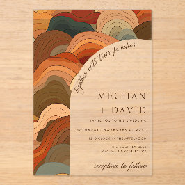 レトロ抽象芸術ウェーブズテラコッタオレンジ結婚ズ アクリル招待状