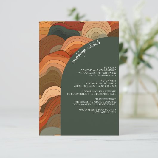 レトロ抽象芸術ウェーブズテラコッタオレンジ結婚ズ エンクロージャーカード (スタンド正面)