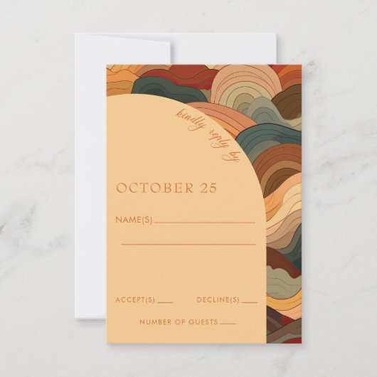 レトロ抽象芸術ウェーブズテラコッタオレンジ結婚ズ 出欠カード (正面)