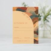 レトロ抽象芸術ウェーブズテラコッタオレンジ結婚ズ 出欠カード (スタンド正面)