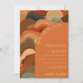 レトロ抽象芸術ウェーブズテラコッタオレンジ結婚ズ 招待状 (正面)