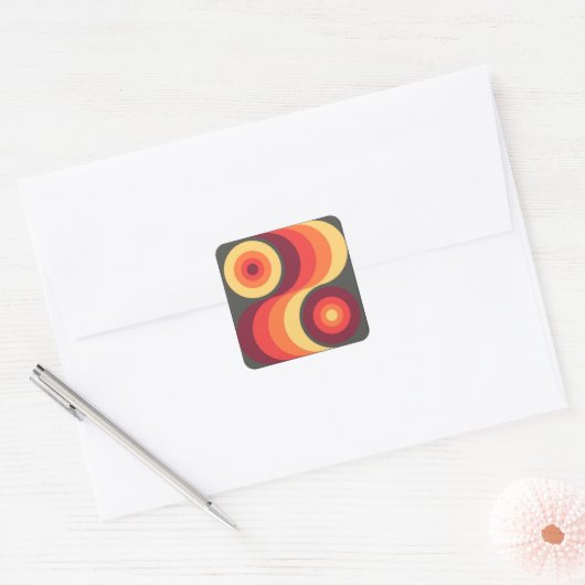 レトロ抽象芸術ウェーブレインボースクウェア抽象芸術アート スクエアシール (封筒)