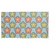 レトロ抽象芸術オレンジと緑の花オンブルー 枕カバー (正面左)