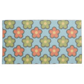 レトロ抽象芸術オレンジと緑の花オンブルー 枕カバー (正面右)