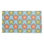 レトロ抽象芸術オレンジと緑の花オンブルー 枕カバー (裏面-左)