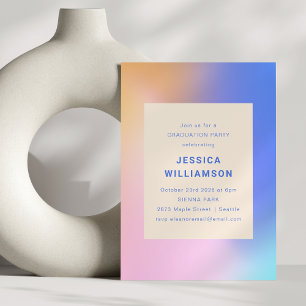 レトロ抽象芸術グラデーションパープルピンク卒業 招待状