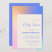 レトロ抽象芸術グラデーションパープルピンク赤ちゃんシャワー 招待状 (正面/裏面)