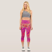 レトロ抽象芸術サンゴとパープルマーブルスワール カプリレギンス (正面)