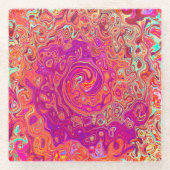 レトロ抽象芸術サンゴとパープルマーブルスワール ガラスコースター (正面)