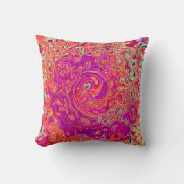レトロ抽象芸術サンゴとパープルマーブルスワール クッション