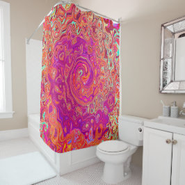レトロ抽象芸術サンゴとパープルマーブルスワール シャワーカーテン