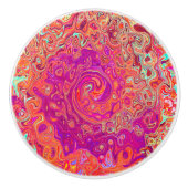 レトロ抽象芸術サンゴとパープルマーブルスワール セラミックノブ (正面)