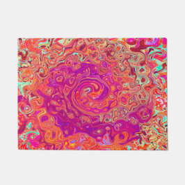 レトロ抽象芸術サンゴとパープルマーブルスワール ドアマット