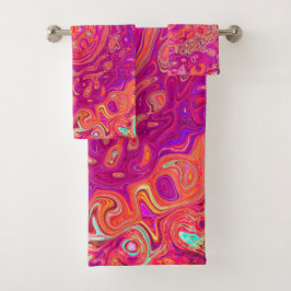 レトロ抽象芸術サンゴとパープルマーブルスワール バスタオルセット