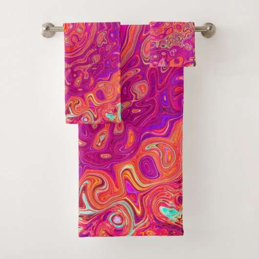 レトロ抽象芸術サンゴとパープルマーブルスワール バスタオルセット (インサイチュ)