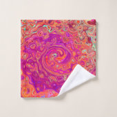 レトロ抽象芸術サンゴとパープルマーブルスワール バスタオルセット (ウォッシュタオル)