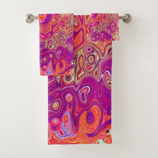 レトロ抽象芸術サンゴとパープルマーブルスワール バスタオルセット (インサイチュ)