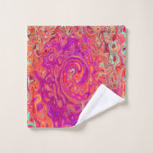 レトロ抽象芸術サンゴとパープルマーブルスワール バスタオルセット (ウォッシュタオル)