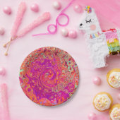 レトロ抽象芸術サンゴとパープルマーブルスワール ペーパープレート (パーティー)