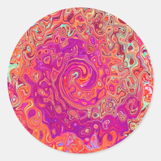 レトロ抽象芸術サンゴとパープルマーブルスワール ラウンドシール (正面)
