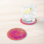 レトロ抽象芸術サンゴとパープルマーブルスワール ラウンドペーパーコースター (インサイチュ)