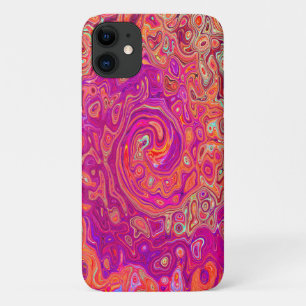 レトロ抽象芸術サンゴとパープルマーブルスワール iPhone 11 ケース