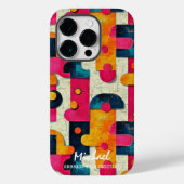 レトロ抽象芸術シェイプのカスタマイズ可能なデザイン（ピンク） Case-Mate iPhoneケース (裏面)