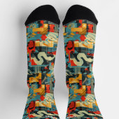 レトロ抽象芸術ジオメトはっきりしたリ（一次色） ソックス (上部)