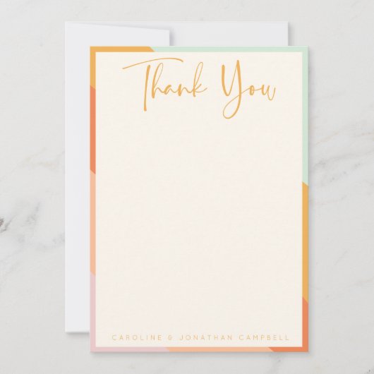レトロ抽象芸術ストライプシックなカスタムウェディング サンキューカード (正面)