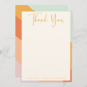 レトロ抽象芸術ストライプシックなカスタムウェディング サンキューカード (正面/裏面)