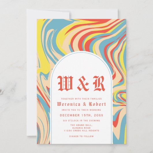 レトロ抽象芸術スワールアーチ70sモノグラム 招待状 (正面)