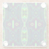 レトロ抽象芸術チャートルーズ、赤と青のパターン ガラスコースター (裏面)