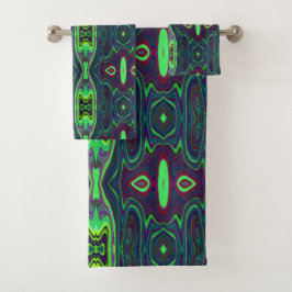 レトロ抽象芸術チャートルーズ、赤と青のパターン バスタオルセット