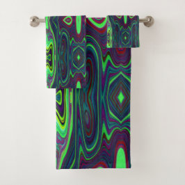 レトロ抽象芸術チャートルーズ、赤と青のパターン バスタオルセット