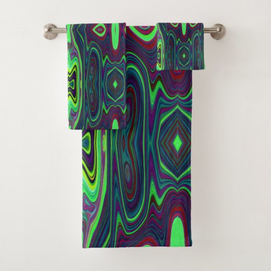 レトロ抽象芸術チャートルーズ、赤と青のパターン バスタオルセット (インサイチュ)